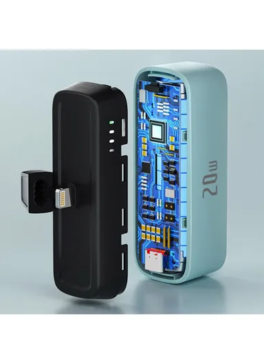 5000mAh 20W Portable Lightning Connector Power Bank, PD Mini Pocket Fast Charger, Emergency Phone Battery Pack T160 (L8.1 x W3.5)cm - Sky Blue / Lightning Connector