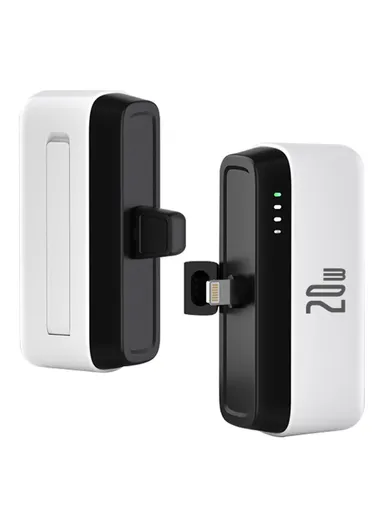 5000mAh 20W Portable Lightning Connector Power Bank, PD Mini Pocket Fast Charger, Emergency Phone Battery Pack T160 (L8.1 x W3.5)cm - White / Lightning Connector