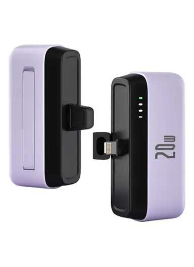 5000mAh 20W Portable Lightning Connector Power Bank, PD Mini Pocket Fast Charger, Emergency Phone Battery Pack T160 (L8.1 x W3.5)cm - Purple / Lightning Connector