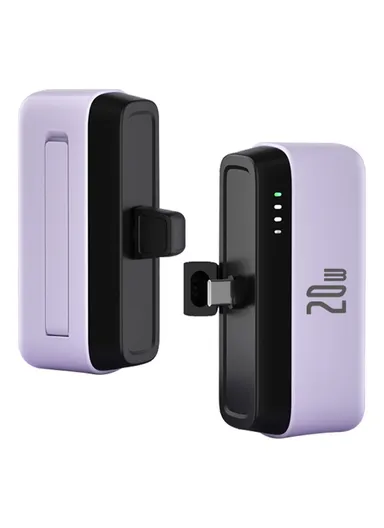 5000mAh 20W Portable Type-C Connector Power Bank, PD Mini Pocket Fast Charger, Emergency Phone Battery Pack T160 (L8.1 x W3.5 x H2.8)cm - Purple / Type-C Connector