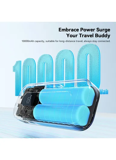 10000mAh Portable Power Bank Digital Display Charger with Retractable Type-C Cable (L12.4 x W5.4 x H2.5)cm