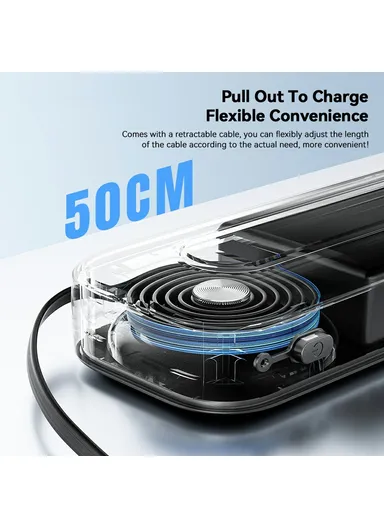 10000mAh Portable Power Bank Digital Display Charger with Retractable Type-C Cable (L12.4 x W5.4 x H2.5)cm