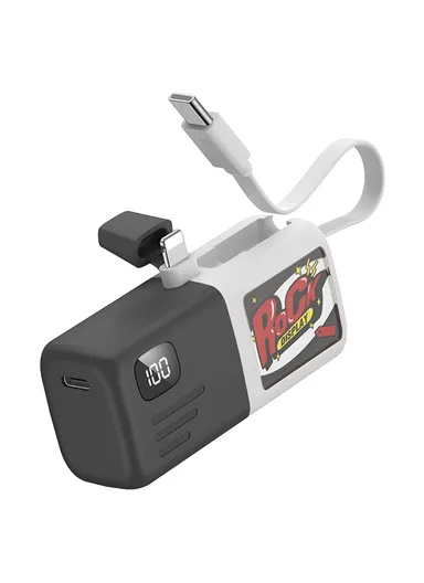 5000mAh 5V 2-in-1 Capsule Lightning Connector &amp; Built-in Type-C Power Bank, Portable Digital Display Phone Charger KL-YD65 - Grey / White