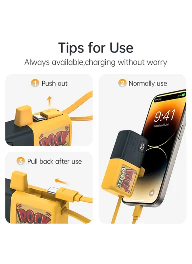 5000mAh 5V 2-in-1 Capsule Lightning Connector &amp; Built-in Type-C Power Bank, Portable Digital Display Phone Charger KL-YD65 - Grey / White