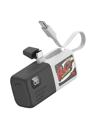 5000mAh 5V 2-in-1 Capsule Type-C &amp; Built-in Type-C Power Bank, Portable Digital Display Phone Charger KL-YD65 - Grey / White