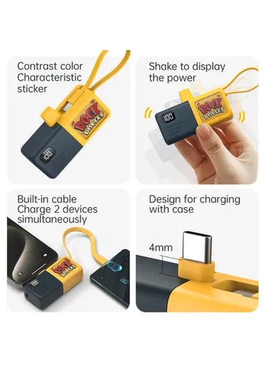 5000mAh 5V 2-in-1 Capsule Type-C &amp; Built-in Type-C Power Bank, Portable Digital Display Phone Charger KL-YD65 - Grey / White
