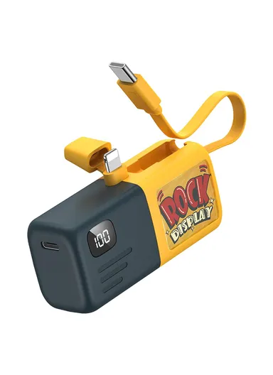 5000mAh 5V 2-in-1 Capsule Lightning Connector &amp; Built-in Type-C Power Bank, Portable Digital Display Phone Charger KL-YD65 - Navy Blue / Yellow