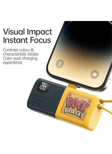 5000mAh 5V 2-in-1 Capsule Lightning Connector &amp; Built-in Type-C Power Bank, Portable Digital Display Phone Charger KL-YD65 - Navy Blue / Yellow