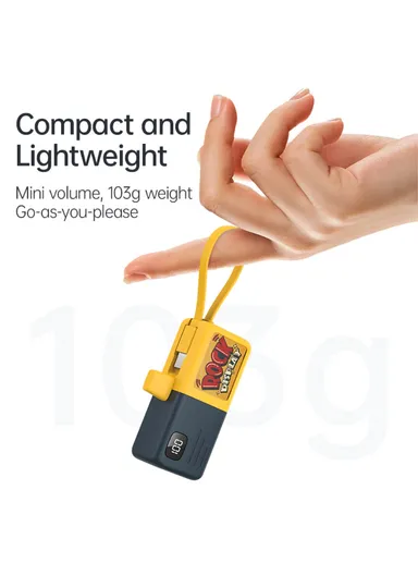 5000mAh 5V 2-in-1 Capsule Lightning Connector &amp; Built-in Type-C Power Bank, Portable Digital Display Phone Charger KL-YD65 - Navy Blue / Yellow