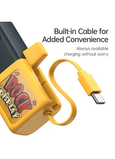 5000mAh 5V 2-in-1 Capsule Lightning Connector &amp; Built-in Type-C Power Bank, Portable Digital Display Phone Charger KL-YD65 - Navy Blue / Yellow