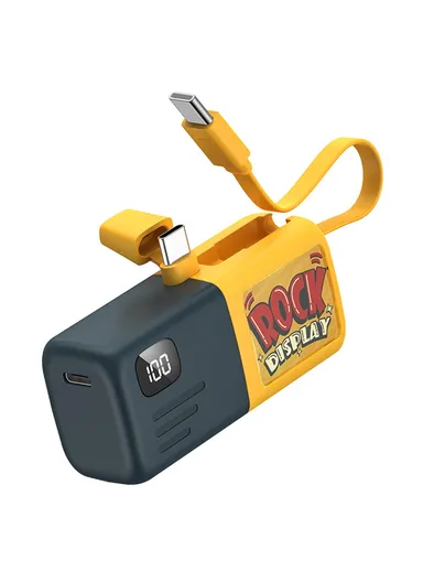 5000mAh 5V 2-in-1 Capsule Type-C &amp; Built-in Type-C Power Bank, Portable Digital Display Phone Charger KL-YD65 - Navy Blue / Yellow