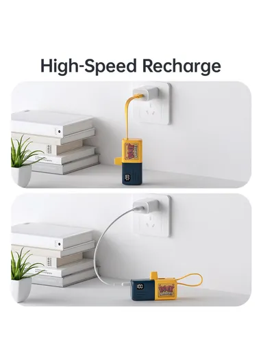 5000mAh 5V 2-in-1 Capsule Type-C &amp; Built-in Type-C Power Bank, Portable Digital Display Phone Charger KL-YD65 - Navy Blue / Yellow