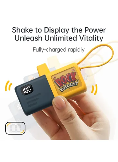 5000mAh 5V 2-in-1 Capsule Type-C &amp; Built-in Type-C Power Bank, Portable Digital Display Phone Charger KL-YD65 - Navy Blue / Yellow