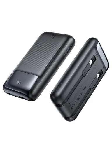 10000mAh 33W Youth Series Digital Display Power Bank Built-In Type-C + Lightning Cable Phone Charger MC-0231 - Black