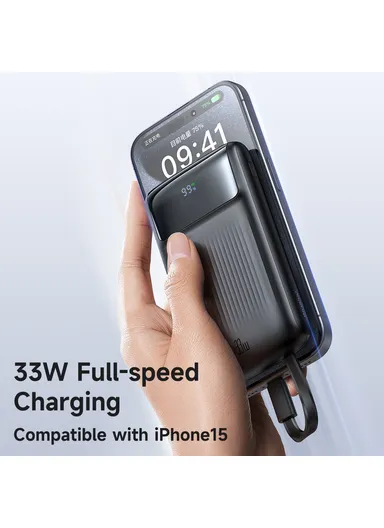10000mAh 33W Youth Series Digital Display Power Bank Built-In Type-C + Lightning Cable Phone Charger MC-0231 - Black