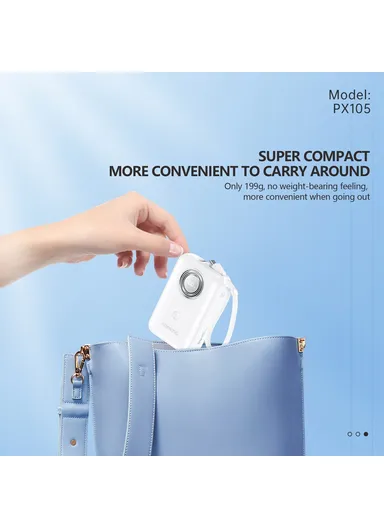 10000mAh 22.5W Fast Charging Digital Display Mini Power Bank Built-In with Type-C &amp; Lightning Cable PX105 - Black