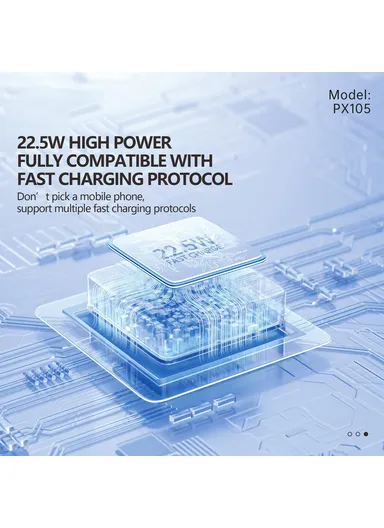 10000mAh 22.5W Fast Charging Digital Display Mini Power Bank Built-In with Type-C &amp; Lightning Cable PX105 - Black