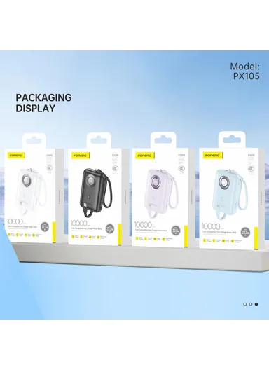 10000mAh 22.5W Fast Charging Digital Display Mini Power Bank Built-In with Type-C &amp; Lightning Cable PX105 - Black