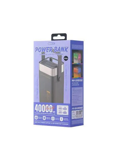 40000mAh 20W 22.5W Fast Charging Power Bank, Outdoor Battery with RGB LED Lighting RPP-596 - Grey