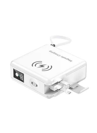 15000mAh Power Bank Magnetic Phone Watch Wireless Charger with 2 Cables + EU Plug Adapter KP-Super9 - White