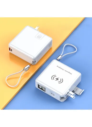 15000mAh Power Bank Magnetic Phone Watch Wireless Charger with 2 Cables + EU Plug Adapter KP-Super9 - White