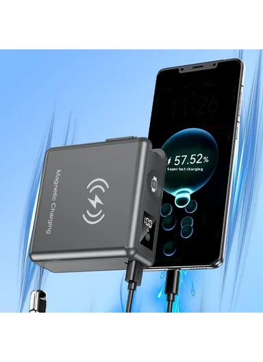 15000mAh Power Bank Magnetic Phone Watch Wireless Charger with 2 Cables + EU Plug Adapter KP-Super9 - White