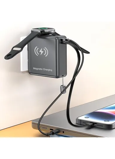 15000mAh Power Bank Magnetic Phone Watch Wireless Charger with 2 Cables + EU Plug Adapter KP-Super9 - White