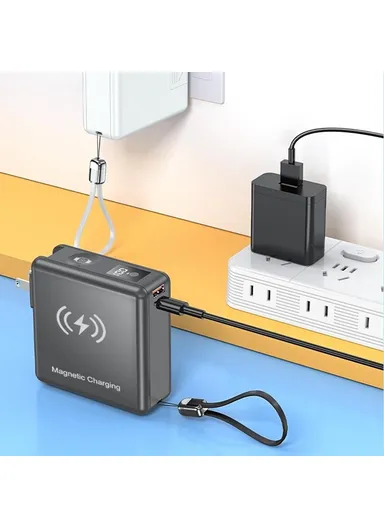 15000mAh Power Bank Magnetic Phone Watch Wireless Charger with 2 Cables + EU Plug Adapter KP-Super9 - White