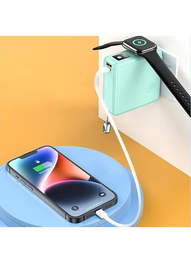 15000mAh Power Bank Magnetic Phone Watch Wireless Charger with 2 Cables + EU Plug Adapter KP-Super9 - White