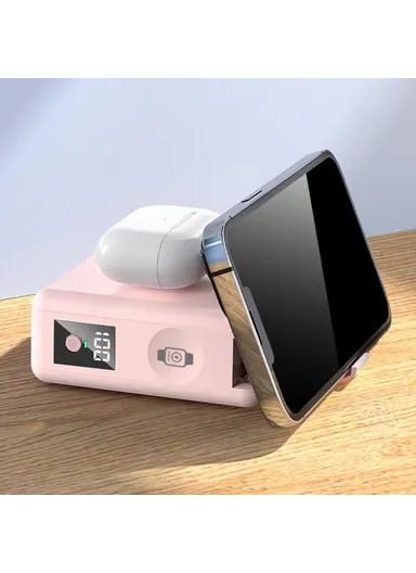 15000mAh Power Bank Magnetic Phone Watch Wireless Charger with 2 Cables + EU Plug Adapter KP-Super9 - White
