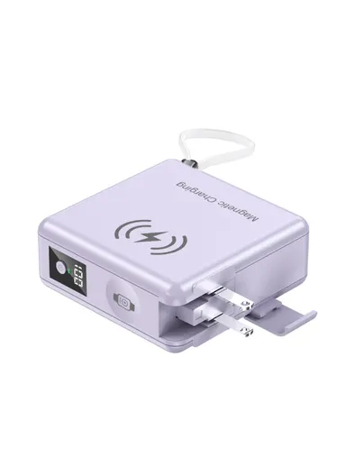 15000mAh Power Bank Magnetic Phone Watch Wireless Charger with 2 Cables + EU Plug Adapter KP-Super9 - Purple