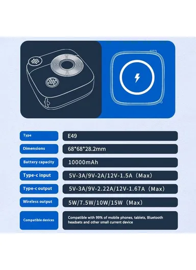 10000mAh Camera Shaped Magnetic Wireless Power Bank Charger, Phone External Battery Pack E49 - Blackish Green