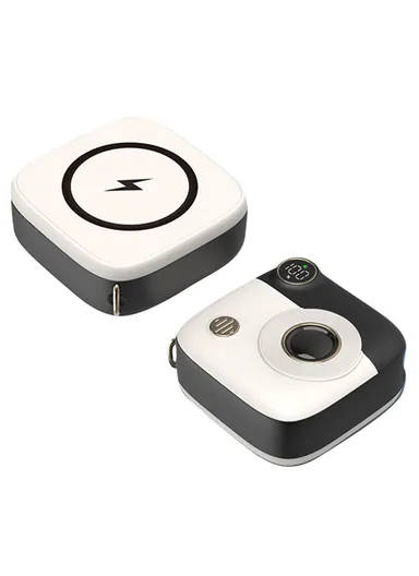 10000mAh Camera Shaped Magnetic Wireless Power Bank Charger, Phone External Battery Pack E49 - Black