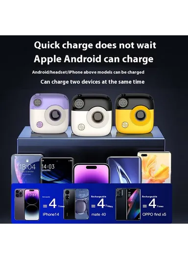 10000mAh Camera Shaped Magnetic Wireless Power Bank Charger, Phone External Battery Pack E49 - Purple