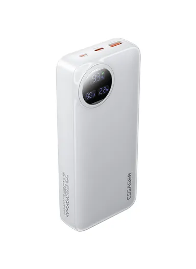 20000mAh 22.5W Built-in Type-C &amp; Lightning Cables Power Bank, Fast Charging Digital Display Battery Pack - White
