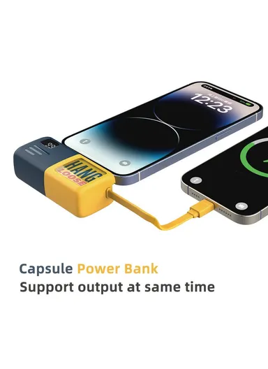 5000mAh Lightning Plug Capsule Power Bank with Built-in Type-C Cable, Digital Display Phone Charger - Orange / Yellow 
