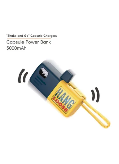 5000mAh Lightning Plug Capsule Power Bank with Built-in Type-C Cable, Digital Display Phone Charger - Orange / Yellow 