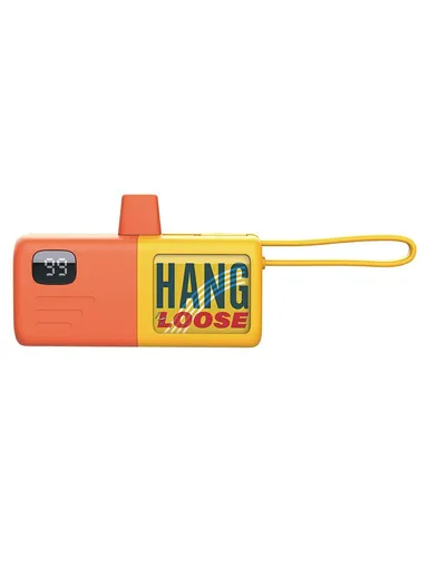 5000mAh Type-C Plug Capsule Power Bank with Built-in Type-C Cable, Digital Display Phone Charger - Orange / Yellow 