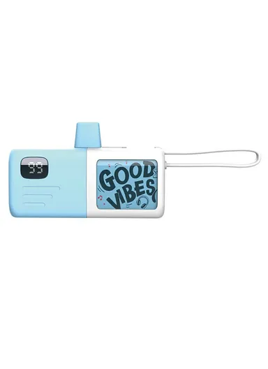 5000mAh Lightning Plug Capsule Power Bank with Built-in Type-C Cable, Digital Display Phone Charger - Light Blue / White