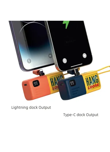 5000mAh Lightning Plug Capsule Power Bank with Built-in Type-C Cable, Digital Display Phone Charger - Light Blue / White