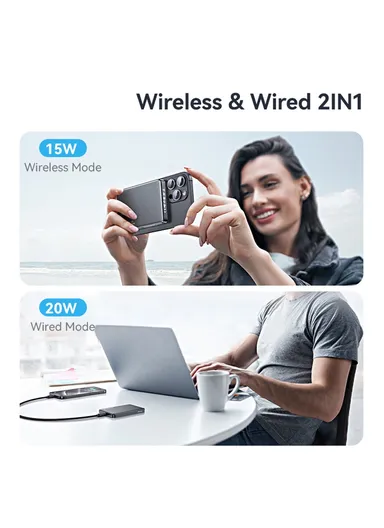 PD20W Aluminum Alloy Power Bank 10000mAh Wireless Charging Portable Battery CD242 - Titanium