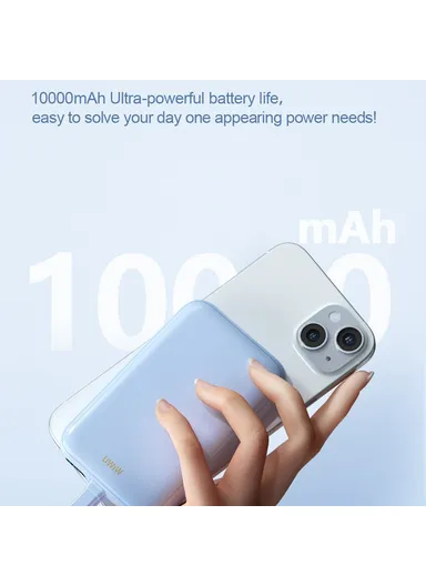 10000mAh 20W Magnetic Wireless Charging Power Bank, Fast Charging Battery Pack with Built-In Cable Wi-P024 - Blue