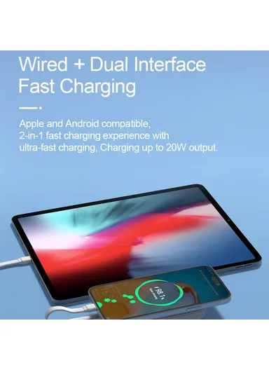 10000mAh 20W Magnetic Wireless Charging Power Bank, Fast Charging Battery Pack with Built-In Cable Wi-P024 - Blue