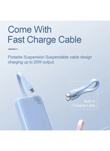 10000mAh 20W Magnetic Wireless Charging Power Bank, Fast Charging Battery Pack with Built-In Cable Wi-P024 - Blue