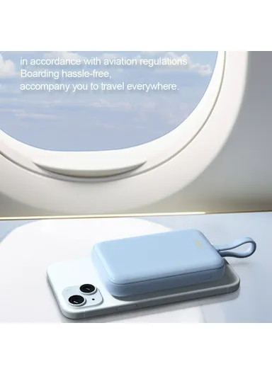 10000mAh 20W Magnetic Wireless Charging Power Bank, Fast Charging Battery Pack with Built-In Cable Wi-P024 - Blue