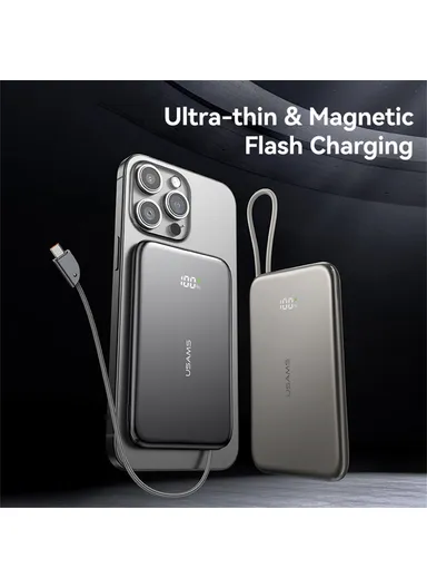 5000mAh 20W Ultra-Thin Magnetic Power Bank, Digital Display Phone Charger with Type-C Cable CD227 - Titanium