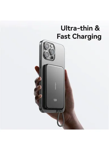 5000mAh 20W Ultra-Thin Magnetic Power Bank, Digital Display Phone Charger with Type-C Cable CD227 - Titanium
