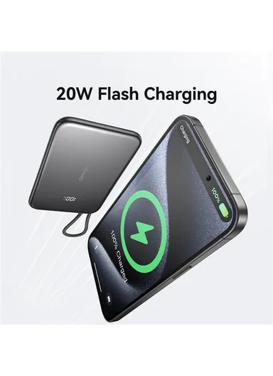 5000mAh 20W Ultra-Thin Magnetic Power Bank, Digital Display Phone Charger with Type-C Cable CD227 - Titanium