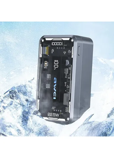 10000mAh 22.5W Translucent Power Bank, PD Phone Charger External Battery P111K 