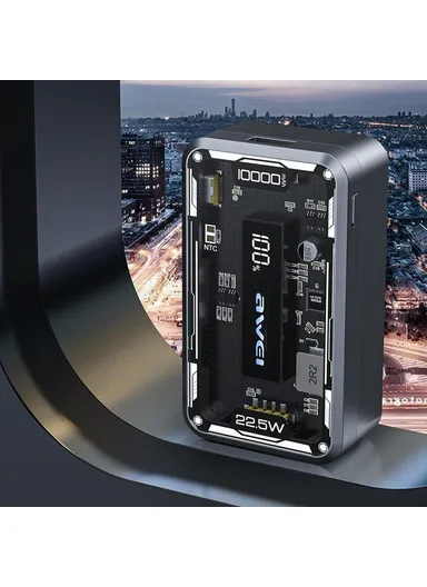 10000mAh 22.5W Translucent Power Bank, PD Phone Charger External Battery P111K 